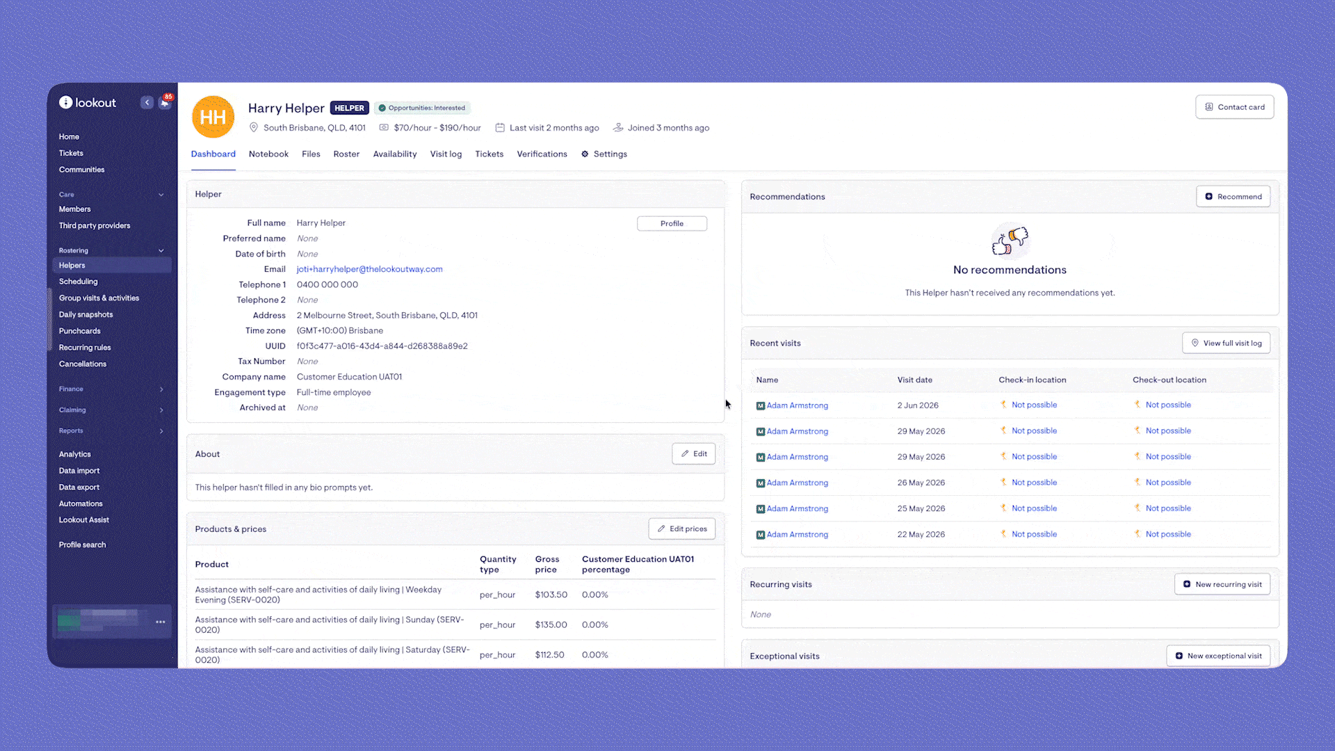 Helper dashboard