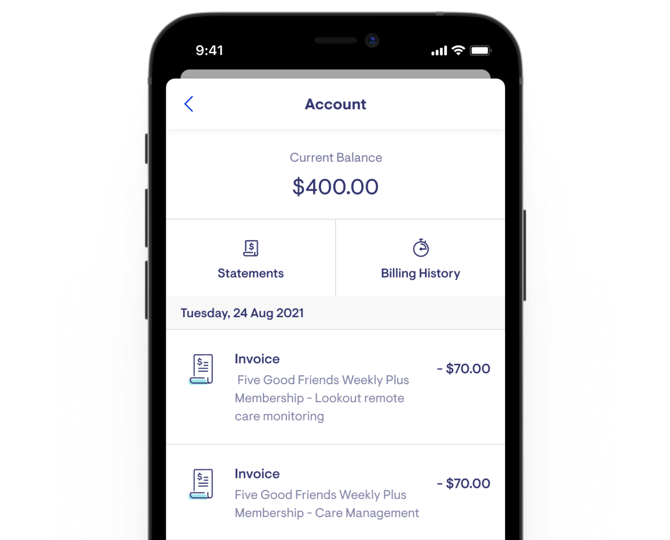 You will see your current available balance or deficit at the top of the Account area.