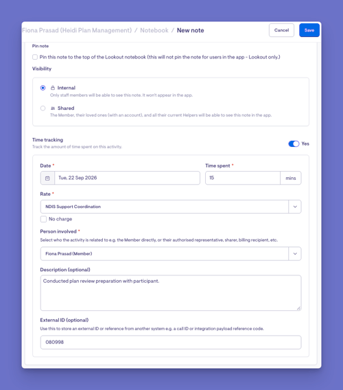 NDIS - Time Tracking ID