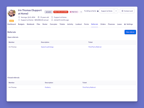 Referral dashboard
