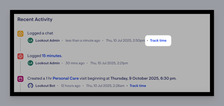 activty feed - tradk time link