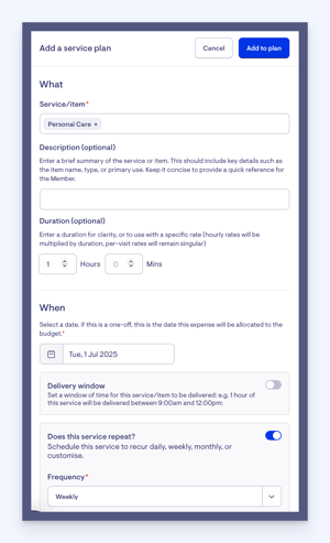 add a service plan