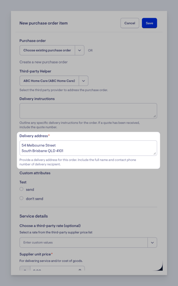 add delivery address
