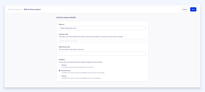 archive reason - edit screen