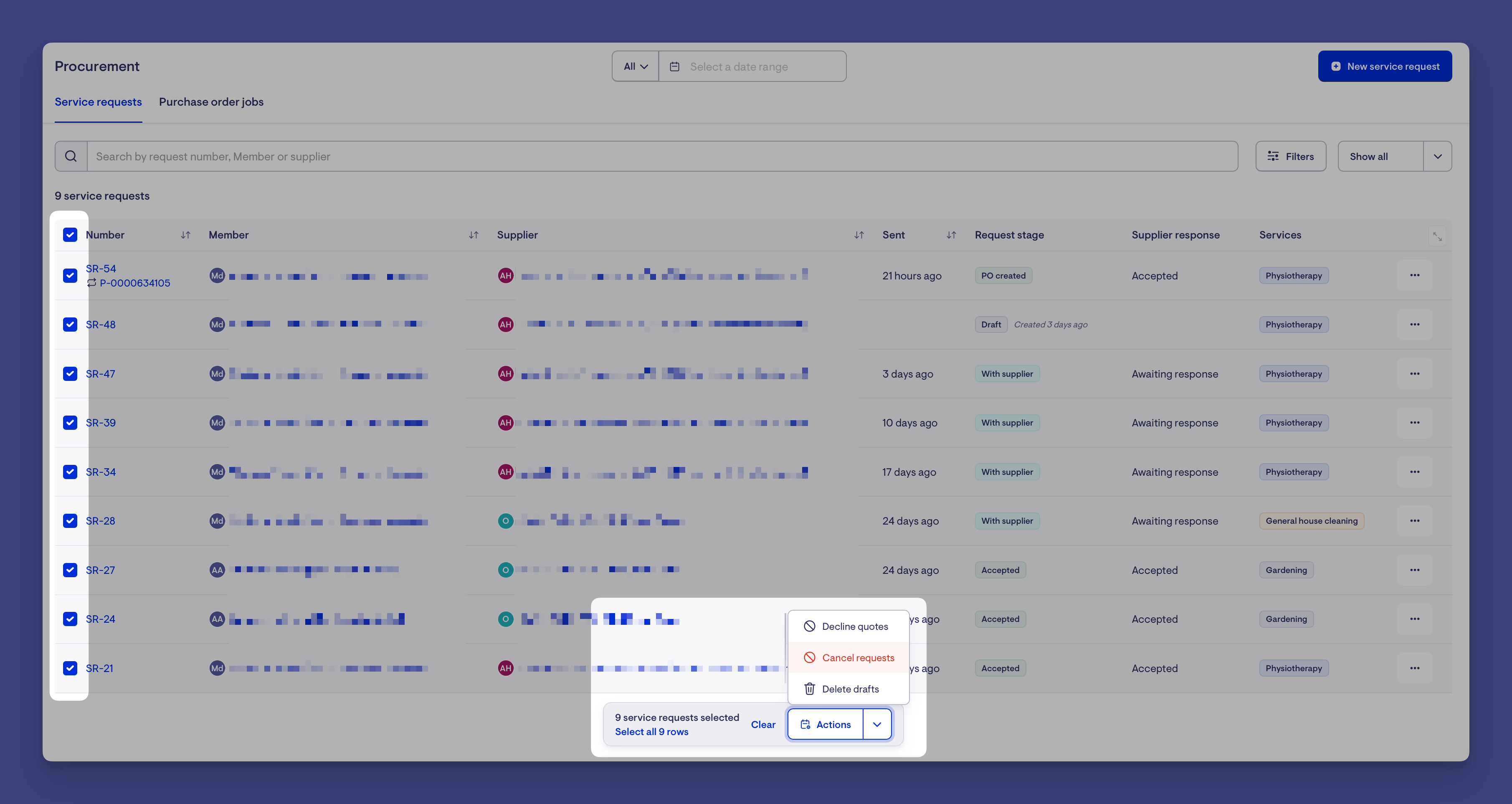 bulk select requests