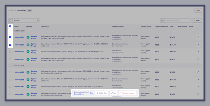 bulk slect and action popup