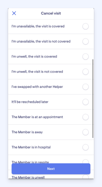 cancel visit in app options