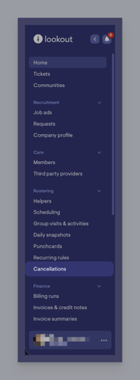 cancellations side menu