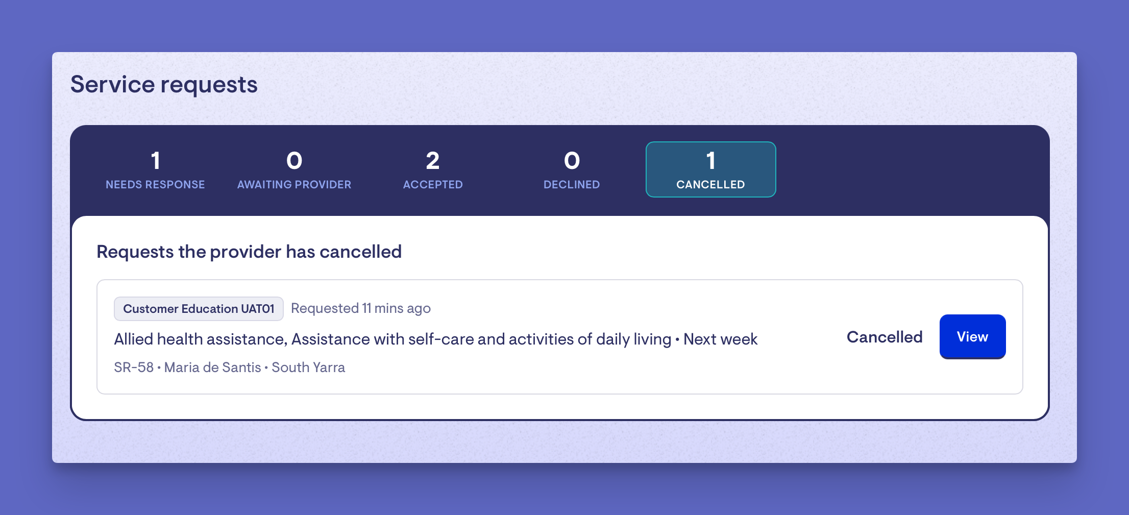 cancelled service request