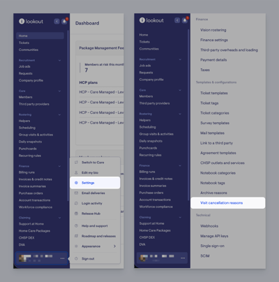 cancllation reasons settings