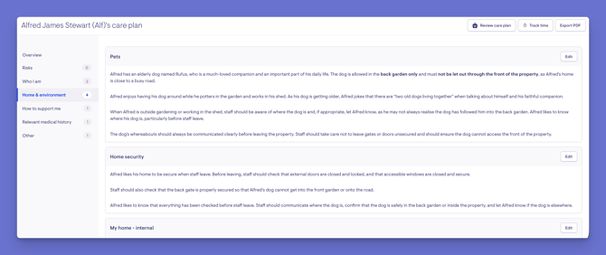care plan input numbers on tabs