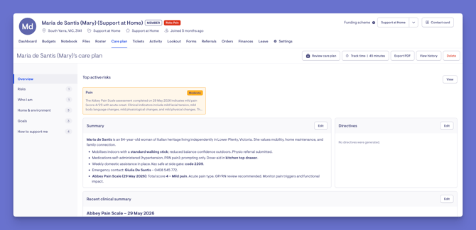 care plan main screen