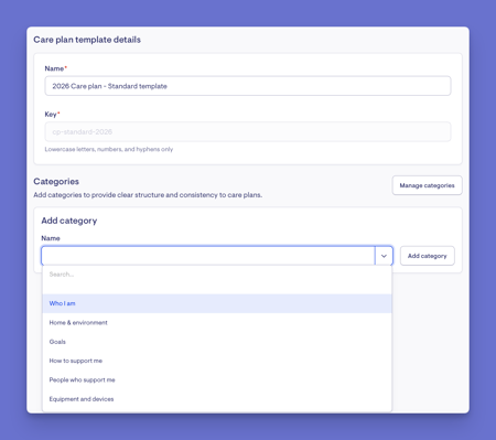 care plan template categories