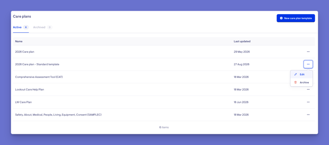care plan template edit archive
