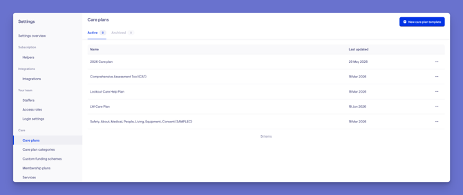 care plan template settings