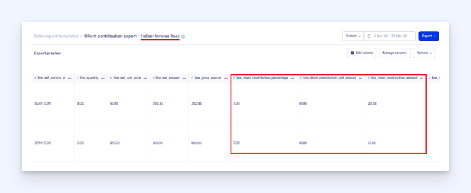 client contribution exports