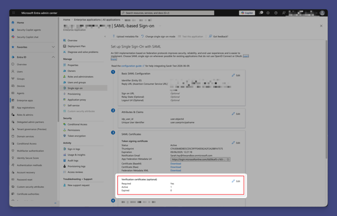 configure entra to verify 1