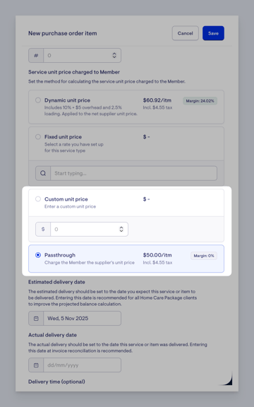 custom price or pass through