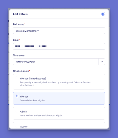 edit worker screen