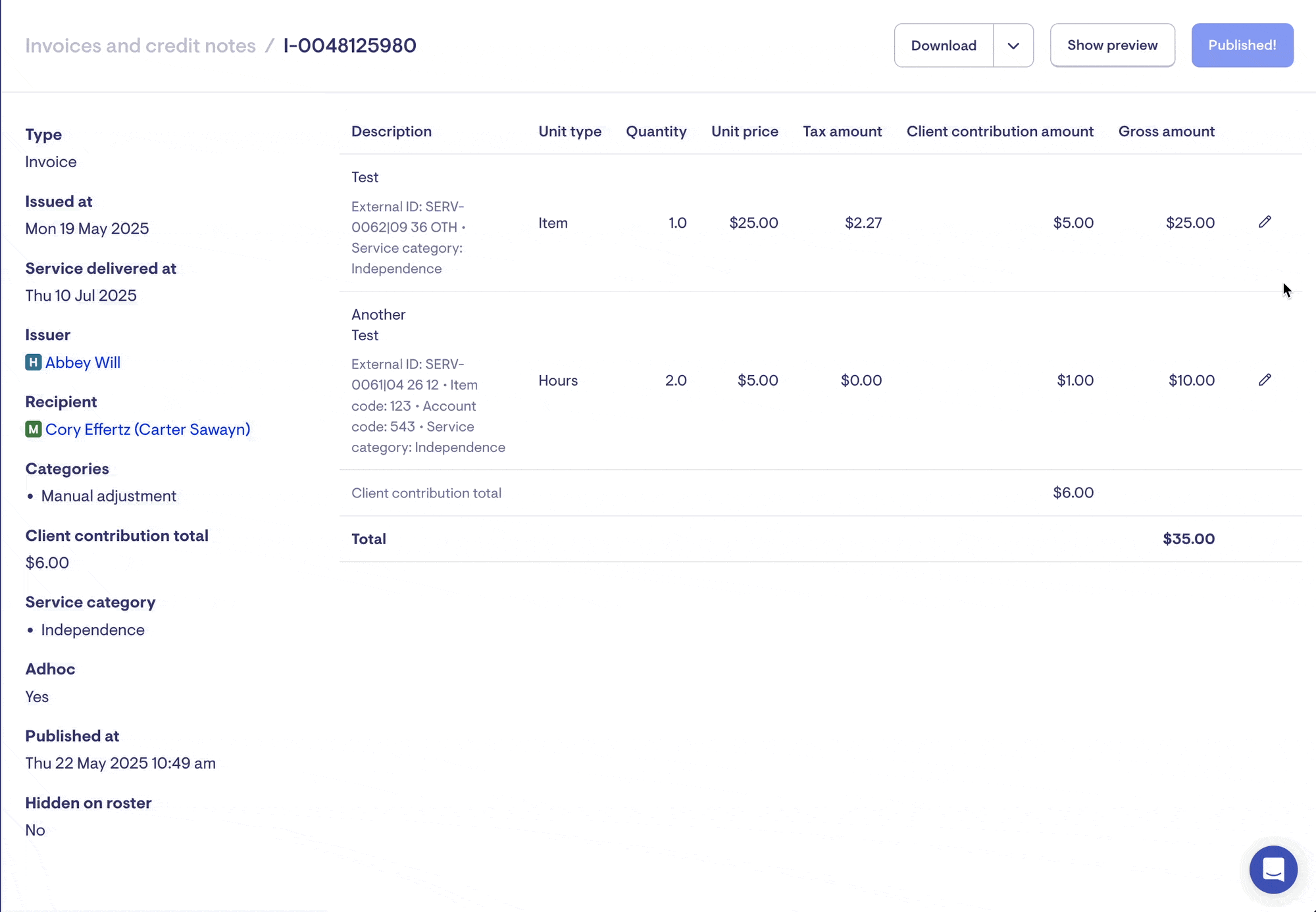 editable invoices - edit line item