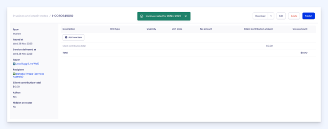 green invoice created