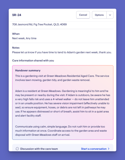 handover summary on a request - supplier pov