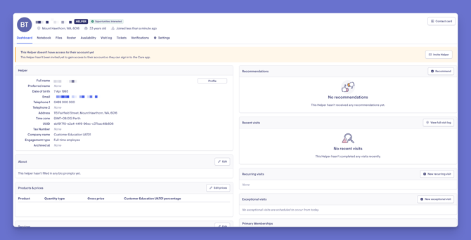helper dashboard