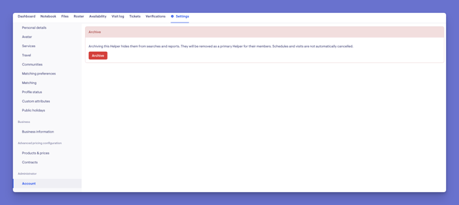 helper settings admin section