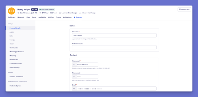 helper settings tab