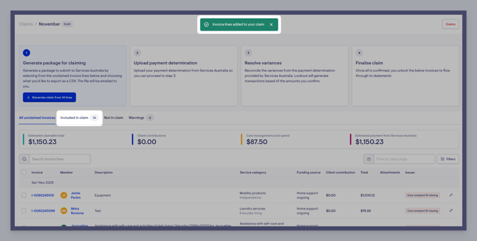 included in claim and green box