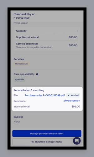 invoice attached via roster