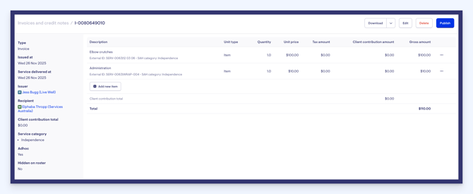 invoice w both items