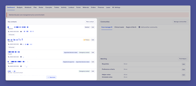 key contacts dashbaord