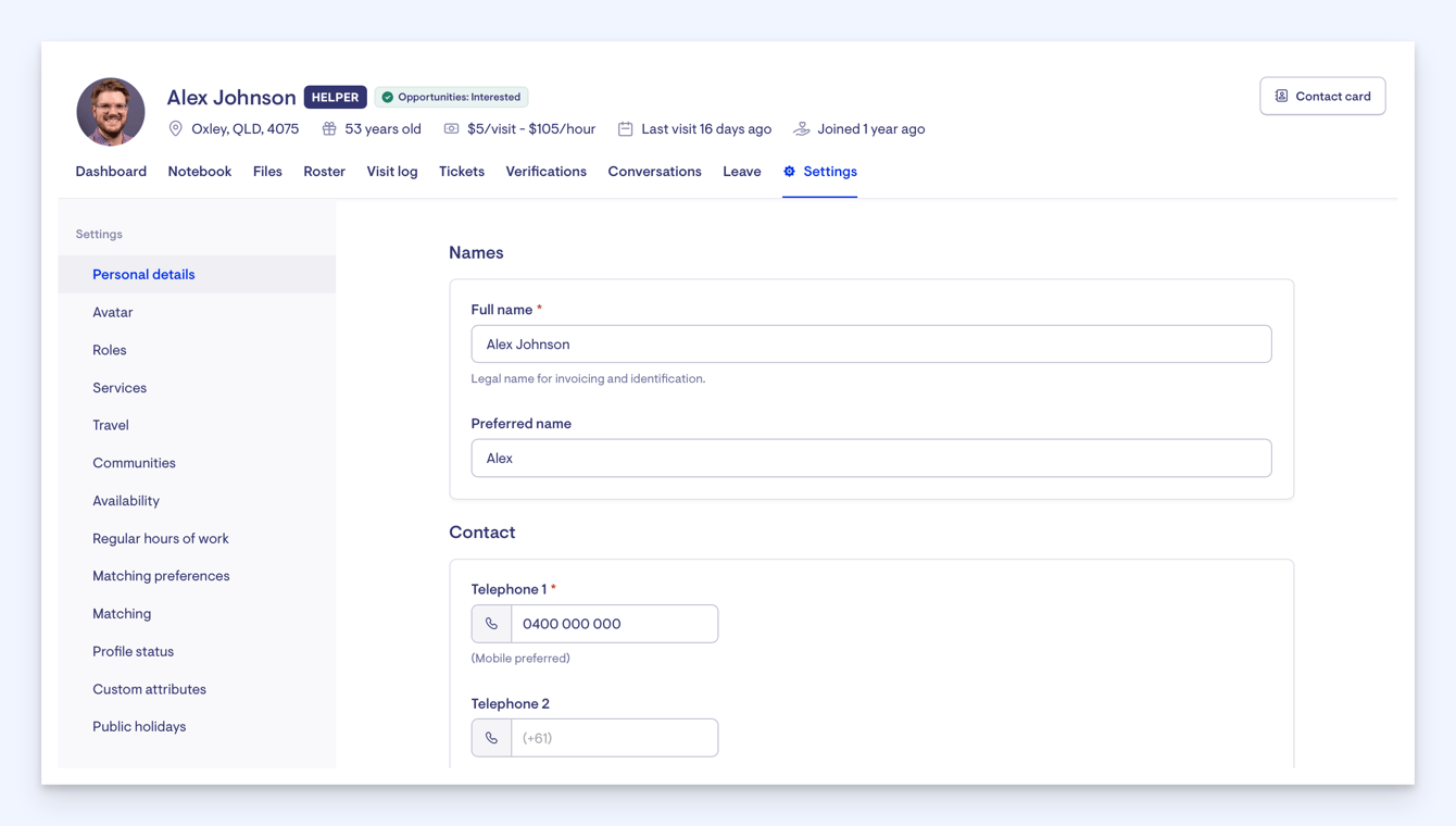Configuring a Helper (Support Worker)