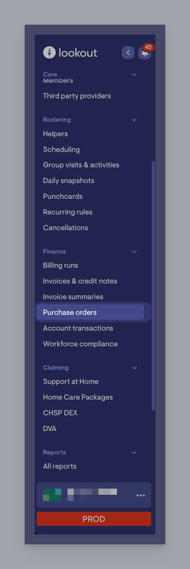 main menu purchase orders