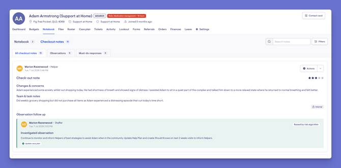 member checkout notes