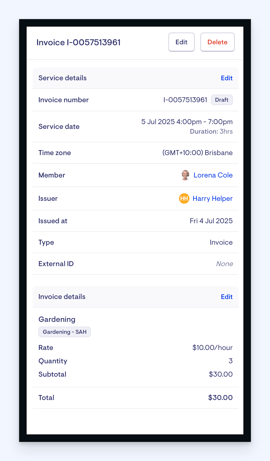 member invoice on roster - invoice made