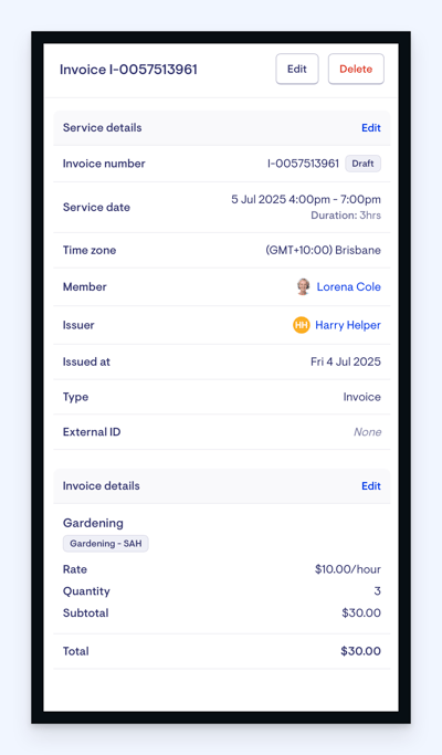 member invoice on roster - invoice made