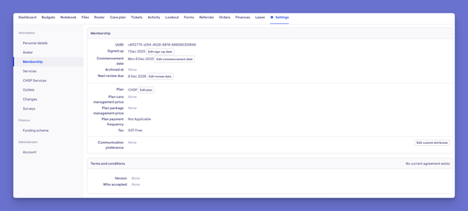 member settings