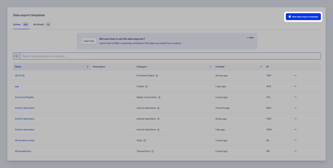 new data export button