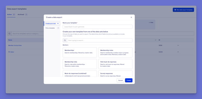 new data export template