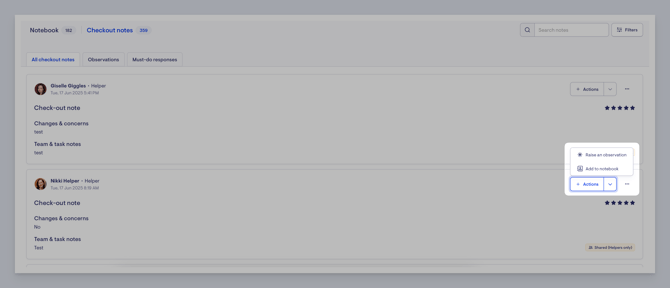 notebook - check out actions