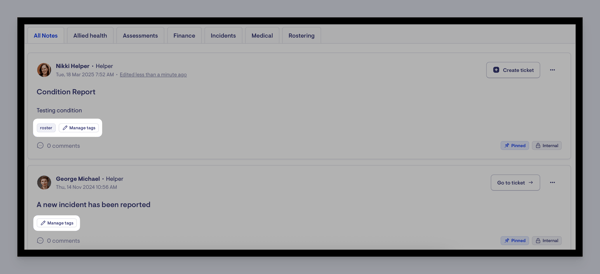notebook - manage tags