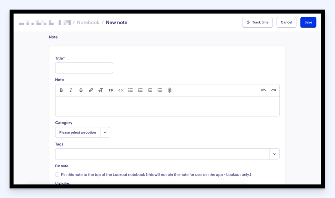 notebook - new note screen