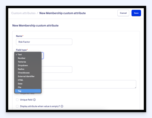 selecting field type