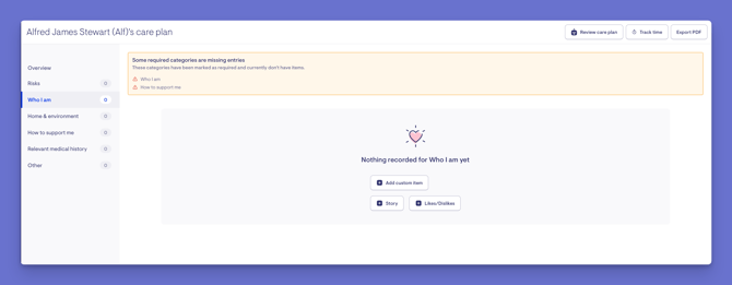 start filling in care plan