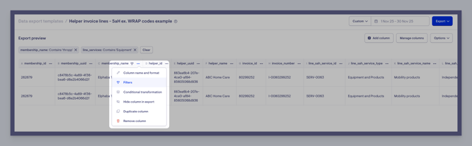 three dot column filters