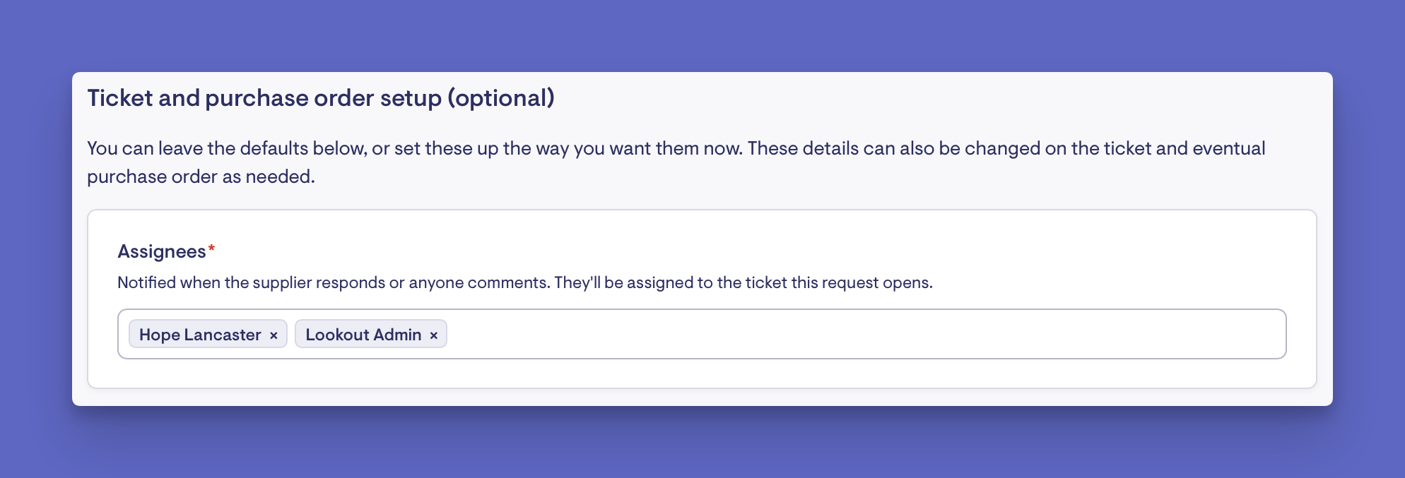 ticket and po setup