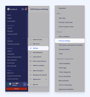 time tracking - finance settings combo