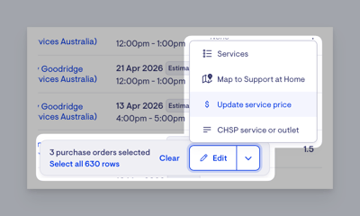 update service unit price